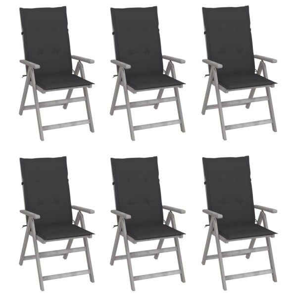 Reclining garden chairs with pillows, 6 pcs., solid acacia