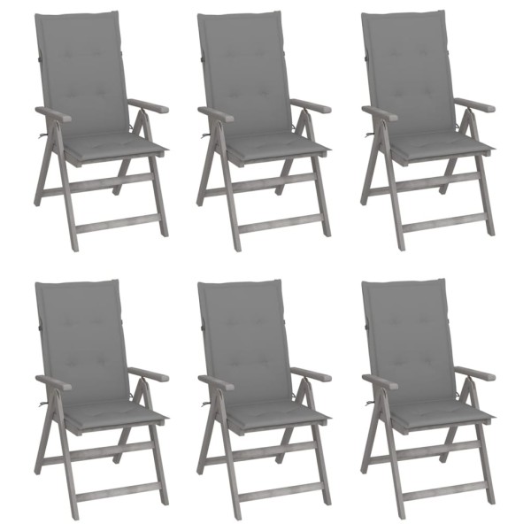 Reclining garden chairs with pillows, 6 pcs., solid acacia