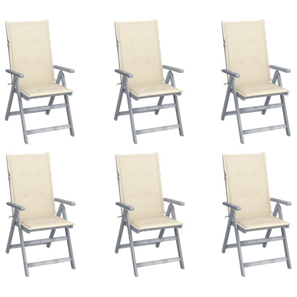 Reclining garden chairs with pillows, 6 pcs., solid acacia