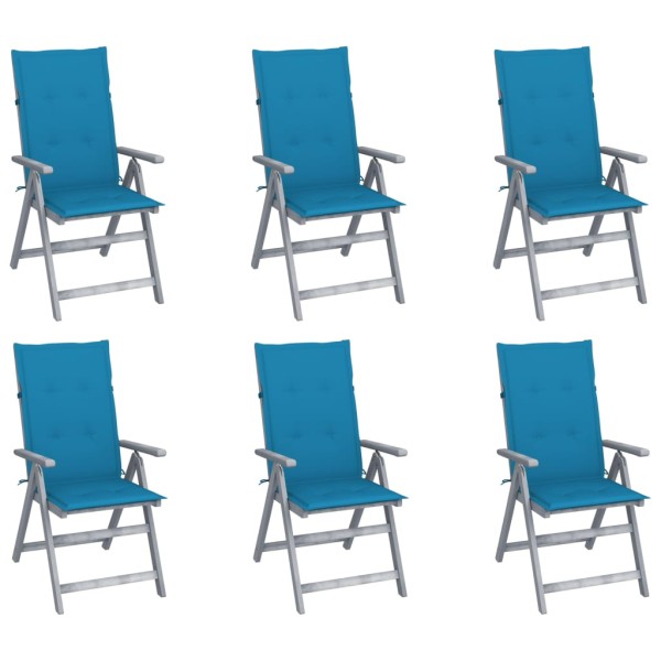Reclining garden chairs with pillows, 6 pcs., solid acacia