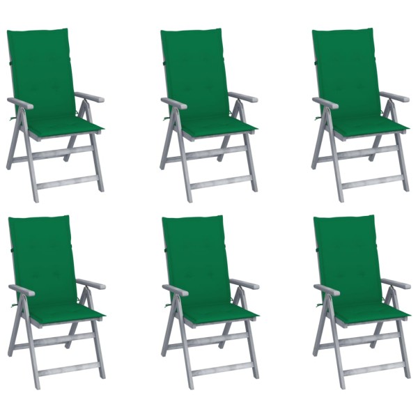 Reclining garden chairs with pillows, 6 pcs., solid acacia