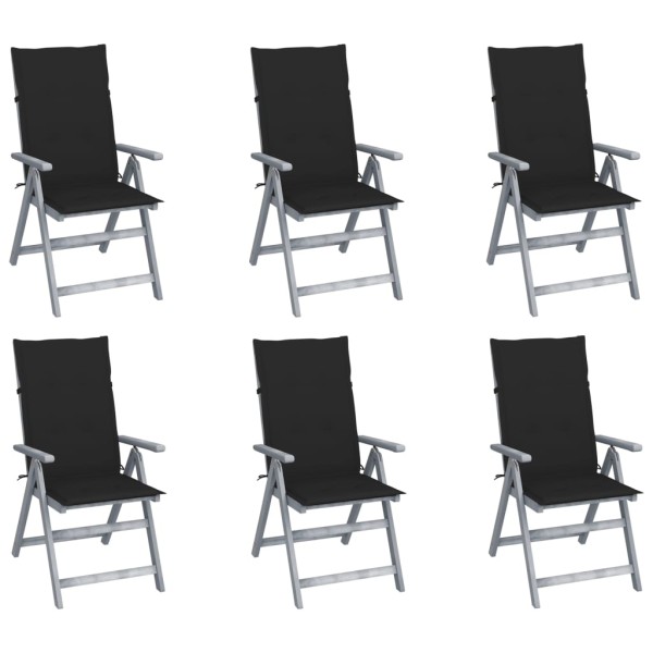 Reclining garden chairs with pillows, 6 pcs., solid acacia
