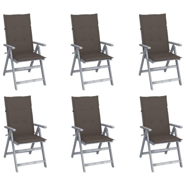 Reclining garden chairs with pillows, 6 pcs., solid acacia