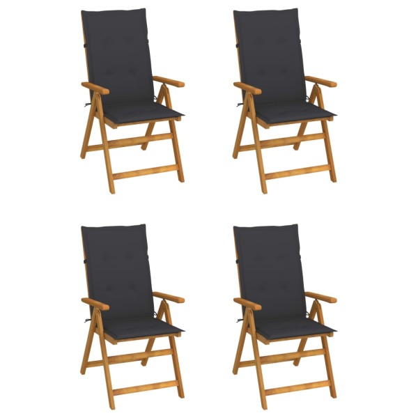 Reclining garden chairs with pillows, 4 pcs., solid acacia