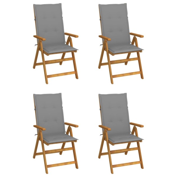 Reclining garden chairs with pillows, 4 pcs., solid acacia