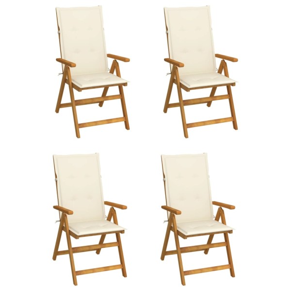 Reclining garden chairs with pillows, 4 pcs., solid acacia
