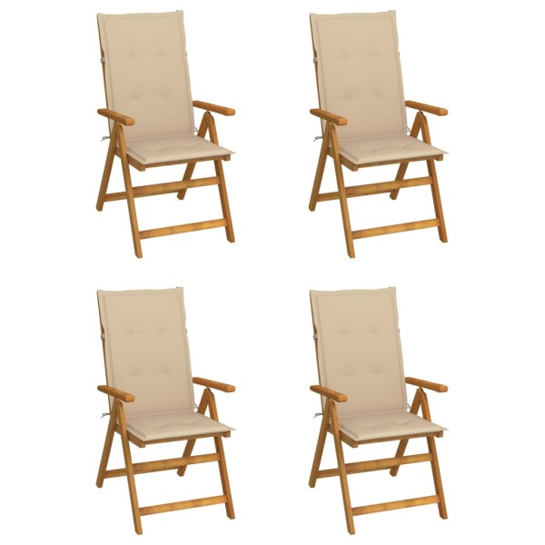 Reclining garden chairs with pillows, 4 pcs., solid acacia