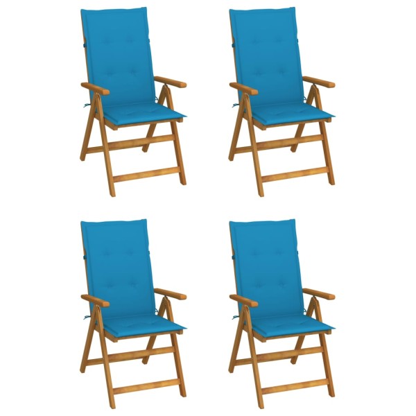 Reclining garden chairs with pillows, 4 pcs., solid acacia