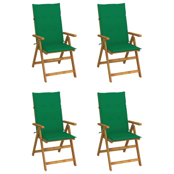 Reclining garden chairs with pillows, 4 pcs., solid acacia