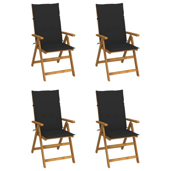 Reclining garden chairs with pillows, 4 pcs., solid acacia