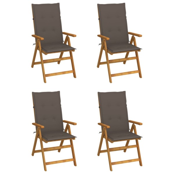 Reclining garden chairs with pillows, 4 pcs., solid acacia