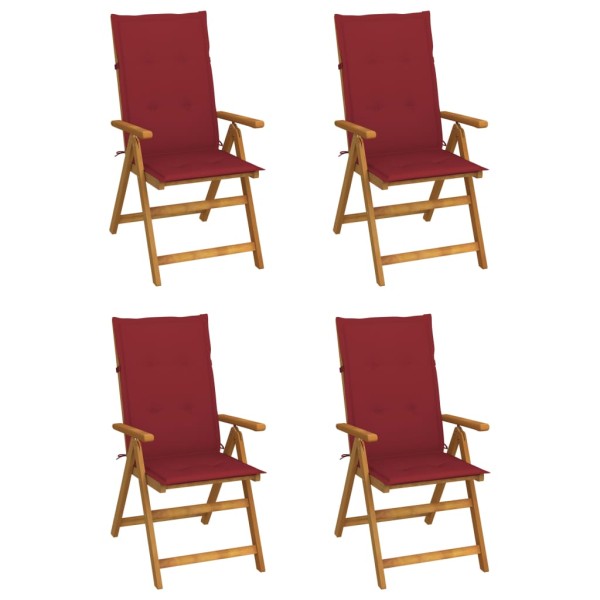 Reclining garden chairs with pillows, 4 pcs., solid acacia