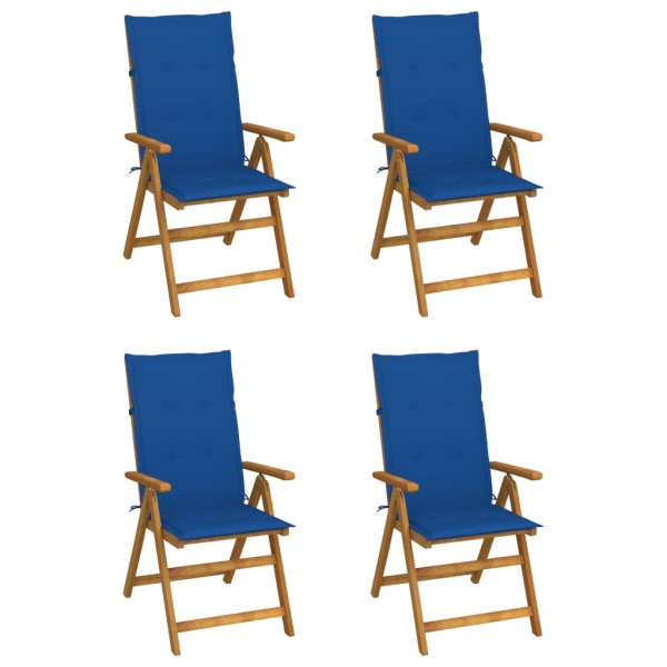 Reclining garden chairs with pillows, 4 pcs., solid acacia