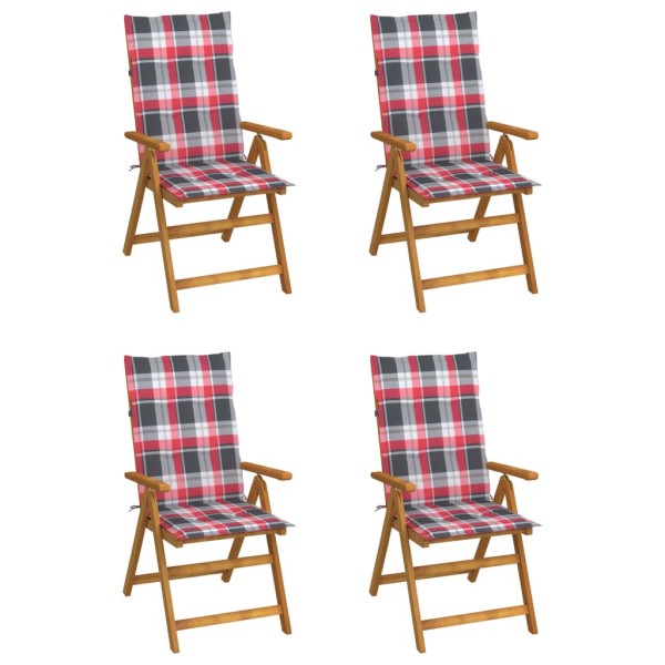 Reclining garden chairs with pillows, 4 pcs., solid acacia