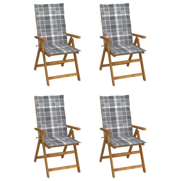 Reclining garden chairs with pillows, 4 pcs., solid acacia