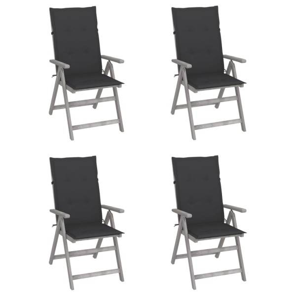 Reclining garden chairs with pillows, 4 pcs., solid acacia