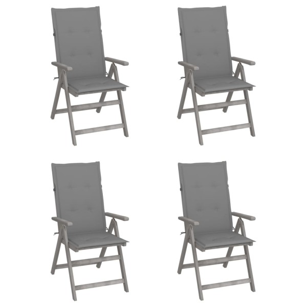 Reclining garden chairs with pillows, 4 pcs., solid acacia