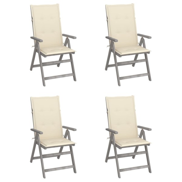Reclining garden chairs with cushions, 4 pcs., solid acacia