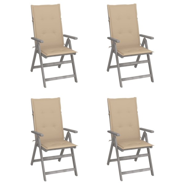 Reclining garden chairs with pillows, 4 pcs., solid acacia