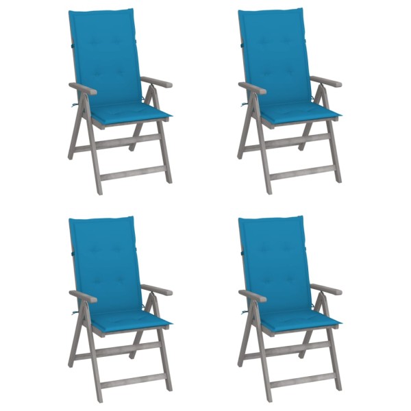 Reclining garden chairs with pillows, 4 pcs., solid acacia