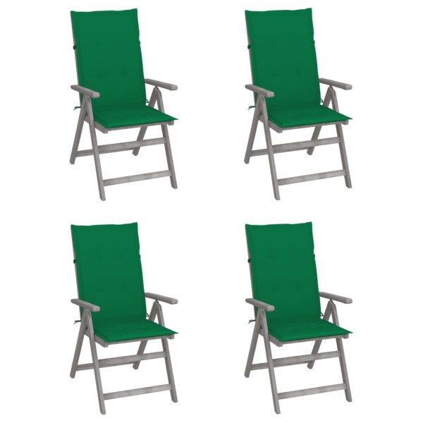 Reclining garden chairs with pillows, 4 pcs., solid acacia