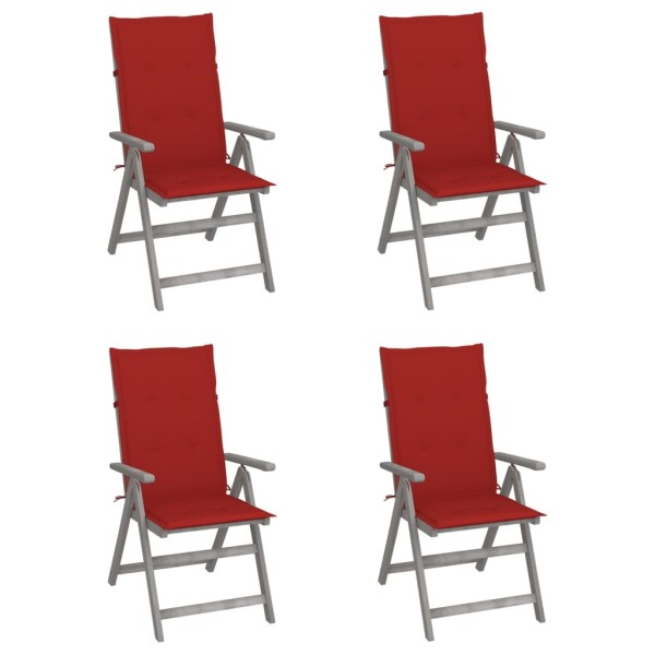 Reclining garden chairs with cushions, 4 pcs., solid acacia