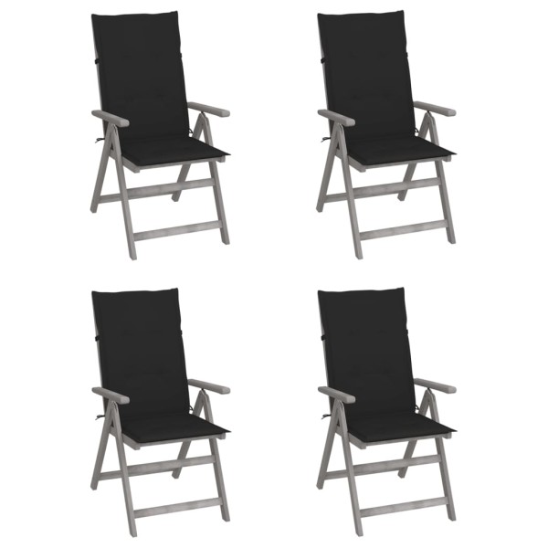 Reclining garden chairs with pillows, 4 pcs., solid acacia