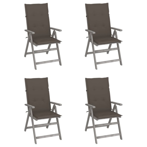 Reclining garden chairs with pillows, 4 pcs., solid acacia
