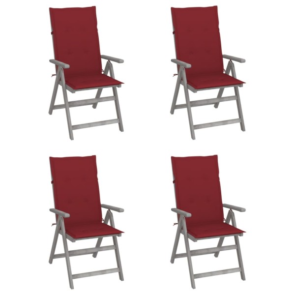 Reclining garden chairs with pillows, 4 pcs., solid acacia