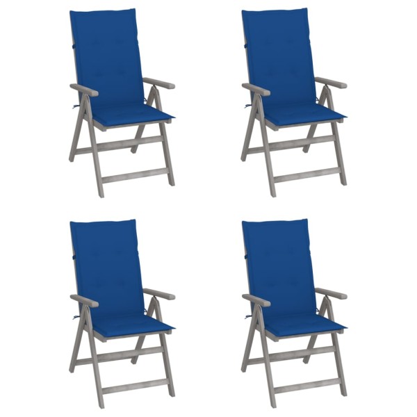 Reclining garden chairs with pillows, 4 pcs., solid acacia