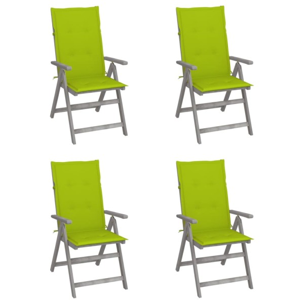 Reclining garden chairs with pillows, 4 pcs., solid acacia