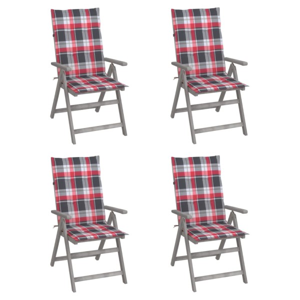 Reclining garden chairs with pillows, 4 pcs., solid acacia