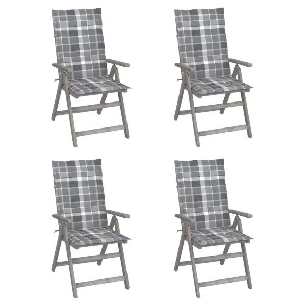Reclining garden chairs with pillows, 4 pcs., solid acacia