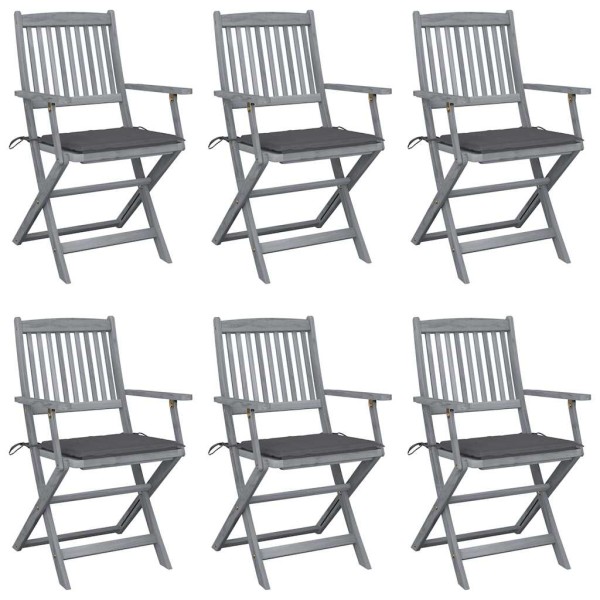 Folding outdoor chairs with pillows, 6 pcs., solid acacia