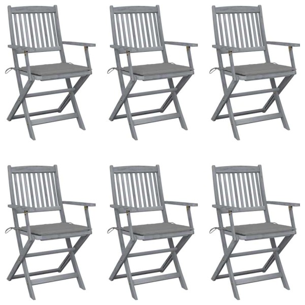 Folding outdoor chairs with pillows, 6 pcs., solid acacia