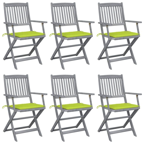 Folding outdoor chairs with pillows, 6 pcs., solid acacia