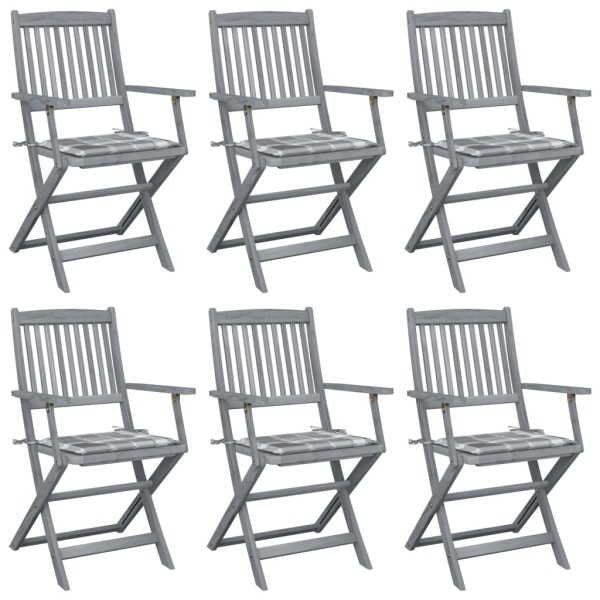 Folding outdoor chairs with pillows, 6 pcs., solid acacia