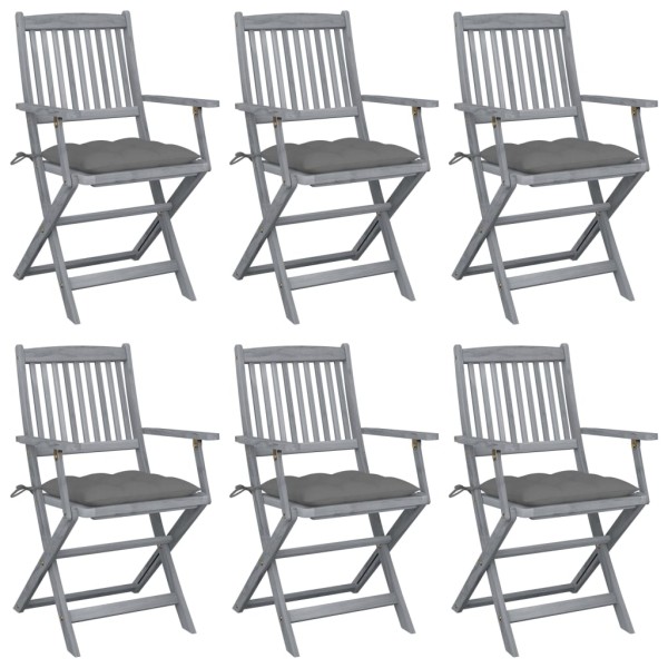 Folding outdoor chairs with pillows, 6 pcs., solid acacia