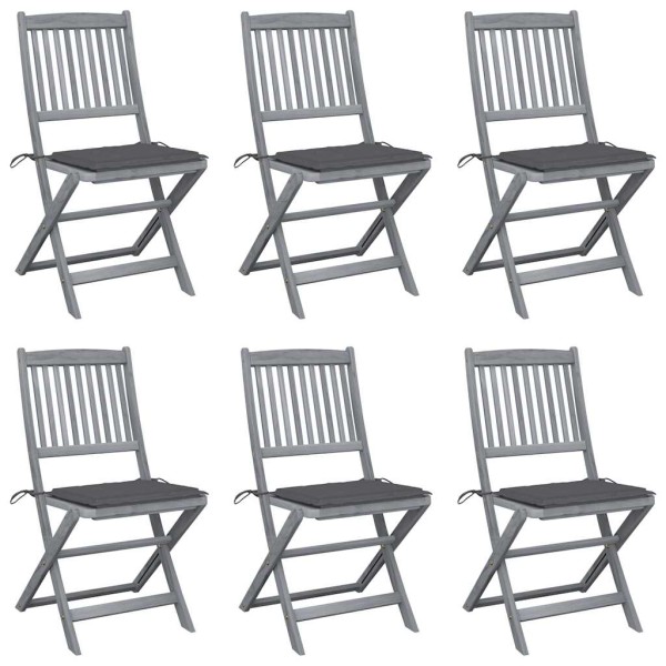 Folding outdoor chairs with pillows, 6 pcs., solid acacia
