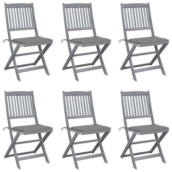 Folding outdoor chairs with pillows, 6 pcs., solid acacia