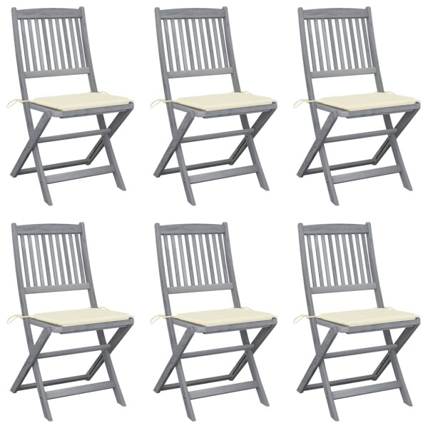 Folding outdoor chairs with pillows, 6 pcs., solid acacia