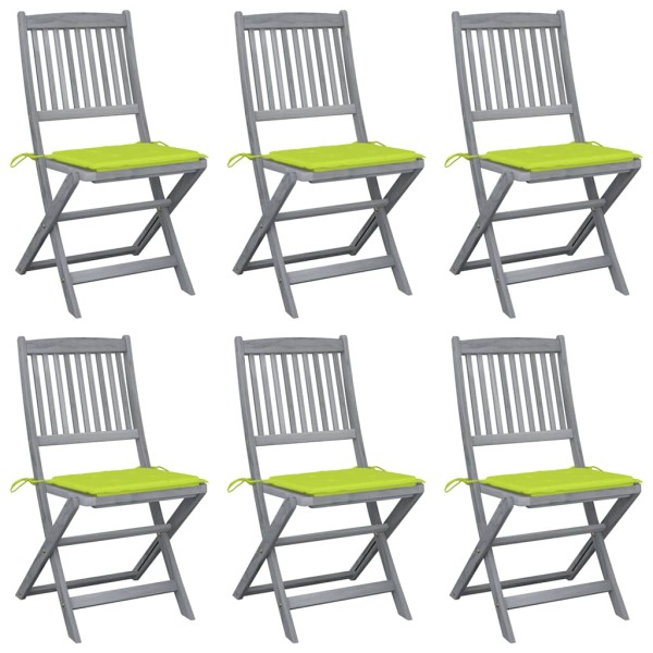 Folding outdoor chairs with pillows, 6 pcs., solid acacia