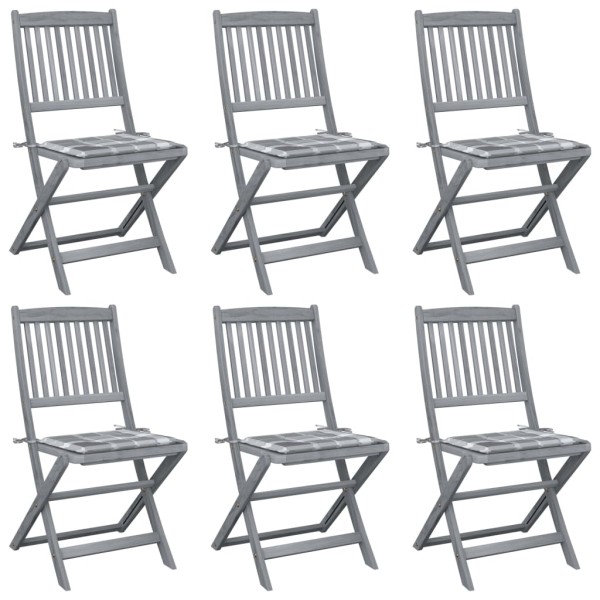 Folding outdoor chairs with pillows, 6 pcs., solid acacia