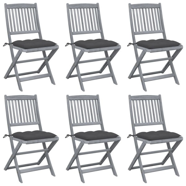 Folding outdoor chairs with pillows, 6 pcs., solid acacia