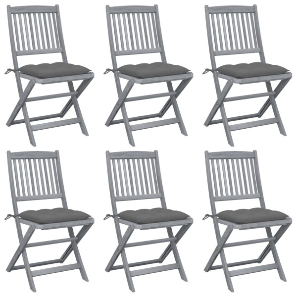 Folding outdoor chairs with pillows, 6 pcs., solid acacia