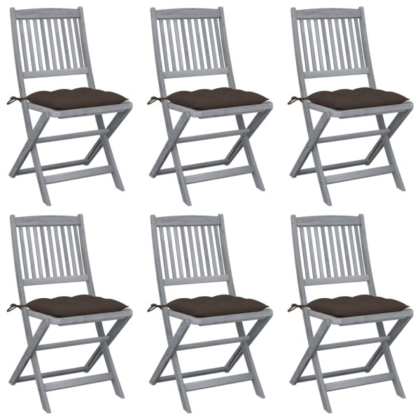 Folding outdoor chairs with pillows, 6 pcs., solid acacia
