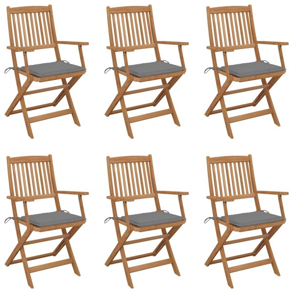 Folding garden chairs with pillows, 6 pcs., solid acacia
