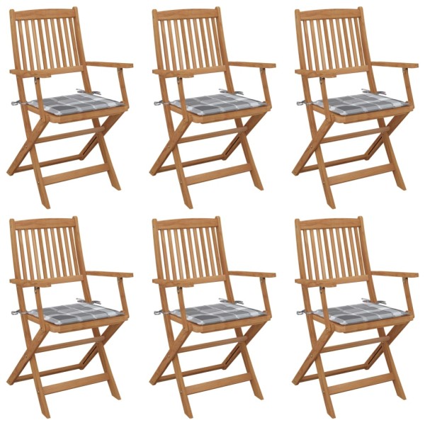 Folding garden chairs with pillows, 6 pcs., solid acacia