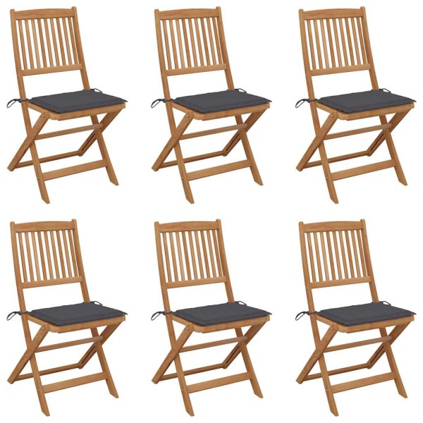 Folding garden chairs with pillows, 6 pcs., solid acacia