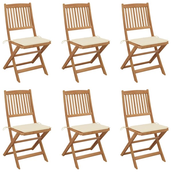 Folding garden chairs with pillows, 6 pcs., solid acacia